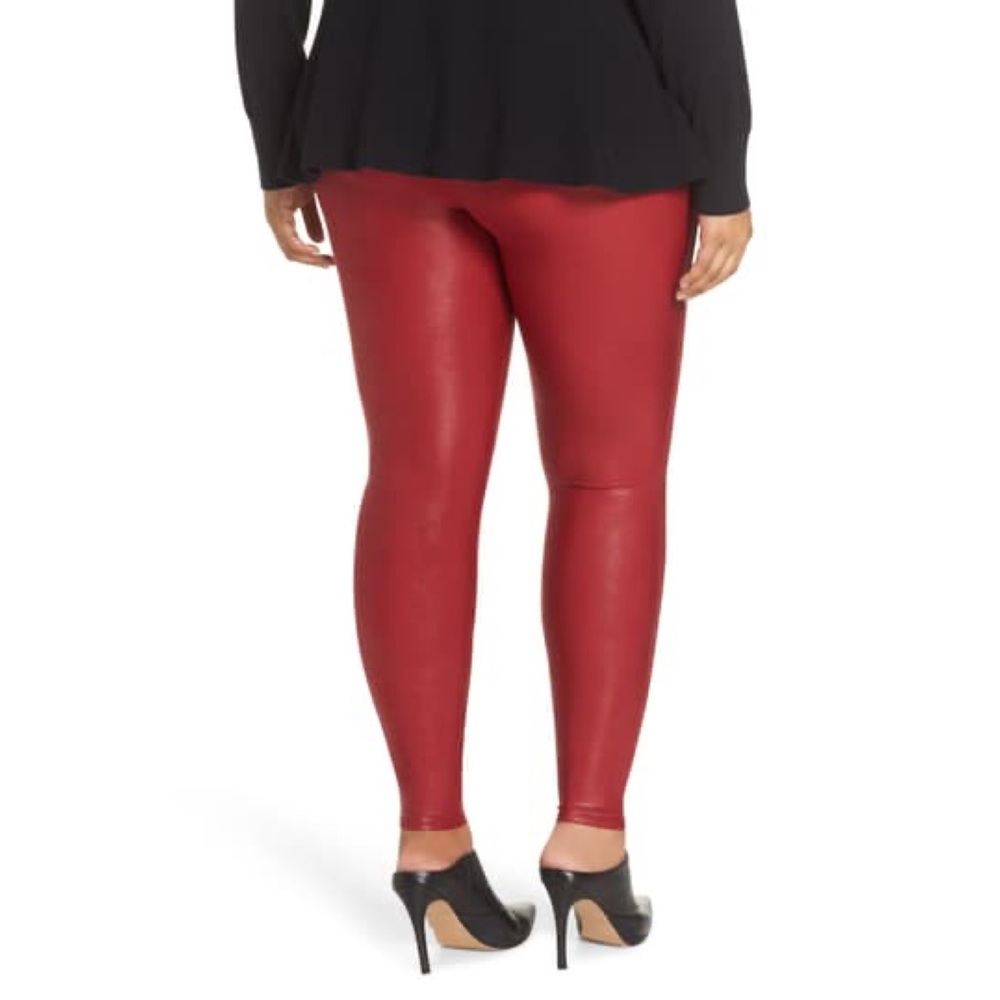 Spanx Faux Leather Leggings in Color Crimson - Picture 2 of 4